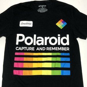 Polaroid Men Black Graphic T Shirt Colorful Retro Logo Camera Photos Size Medium